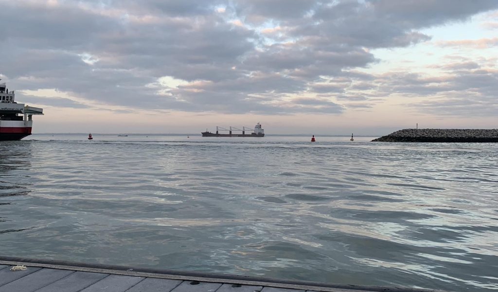 The sea off Cowes. Isle of Wight, in shimmering silver shades.