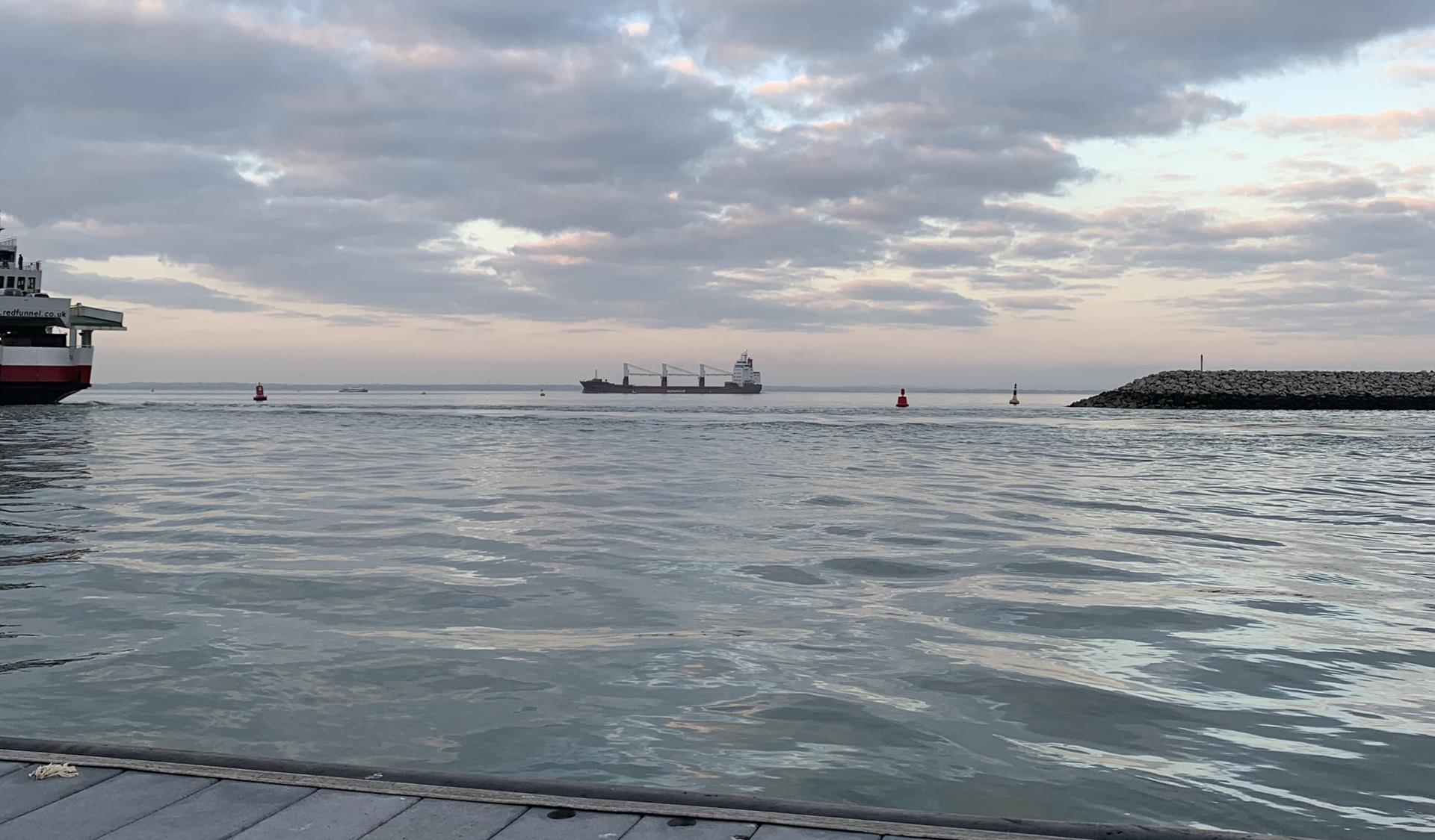 The sea off Cowes. Isle of Wight, in shimmering silver shades.